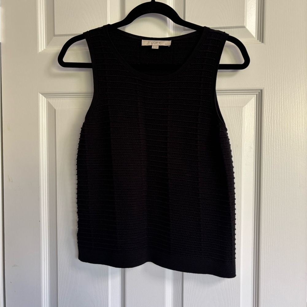 LOFT Black Textured Ribbed Sleeveless Knit Top